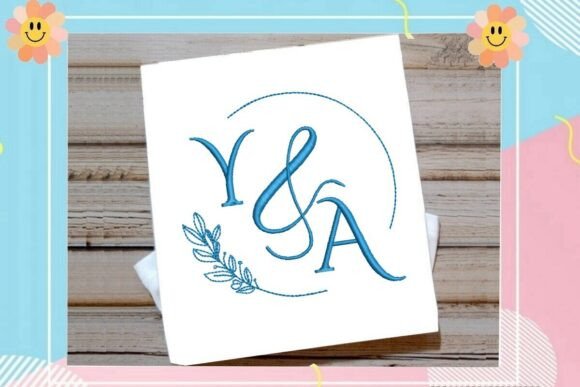 Blue Laurel Monogram Ring: A Fresh, Modern Embroidery Design