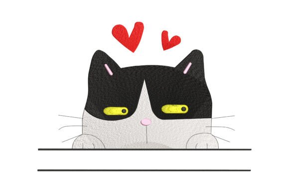 Elegant Cat Heart Monogram Embroidery Design